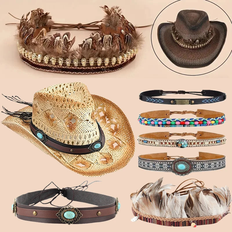 Western rope braid style hat band for cowgirl and straw hats