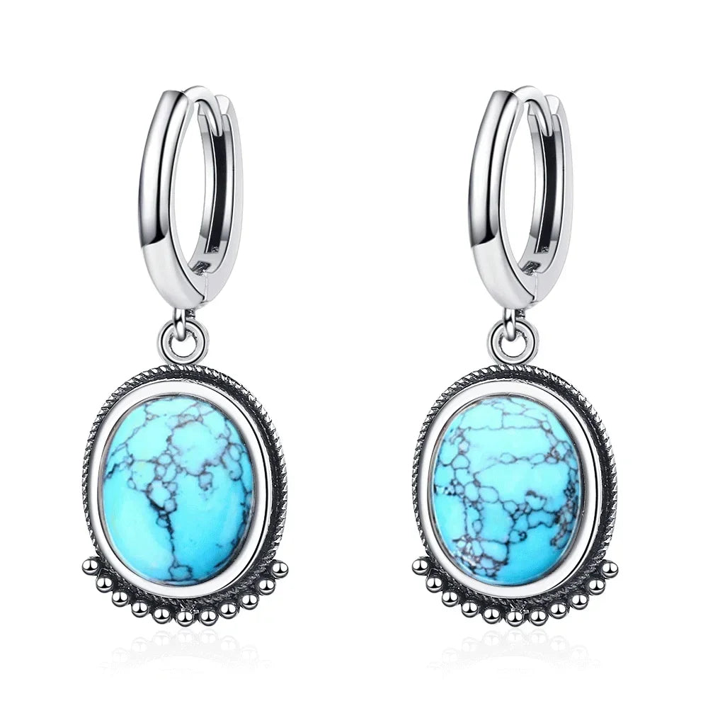 Blue stone-look hoop drop earrings for western coastal cowgirl outfits