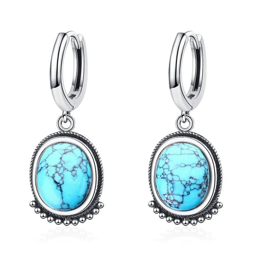 Blue stone-look hoop drop earrings for western coastal cowgirl outfits