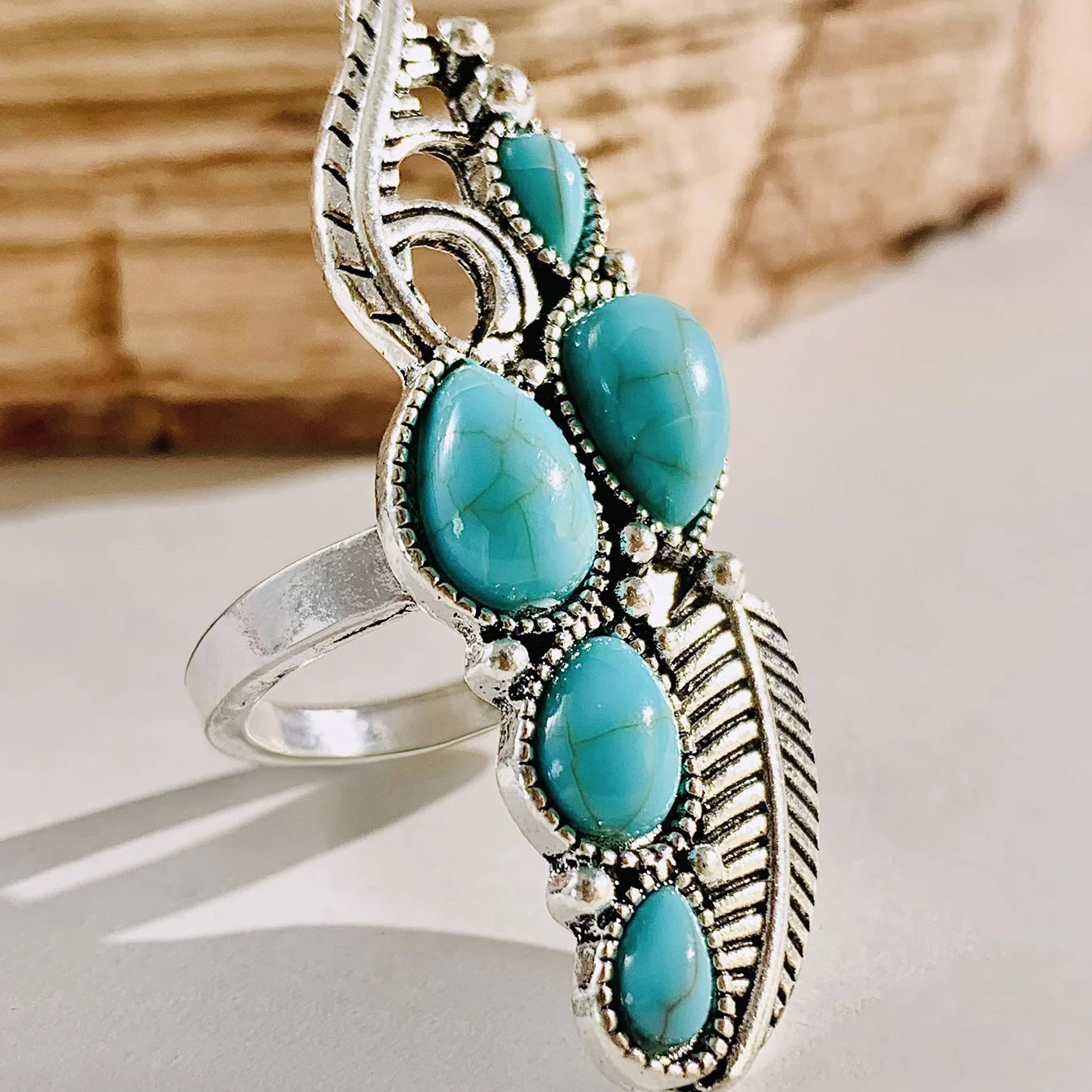 Turquoise-look western ring set for cowgirl stacking jewelry