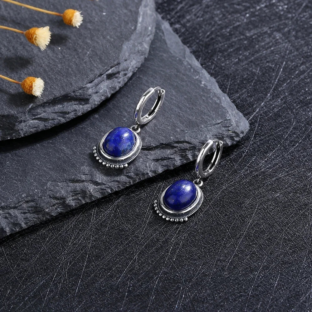 Blue stone-look hoop drop earrings for western coastal cowgirl outfits