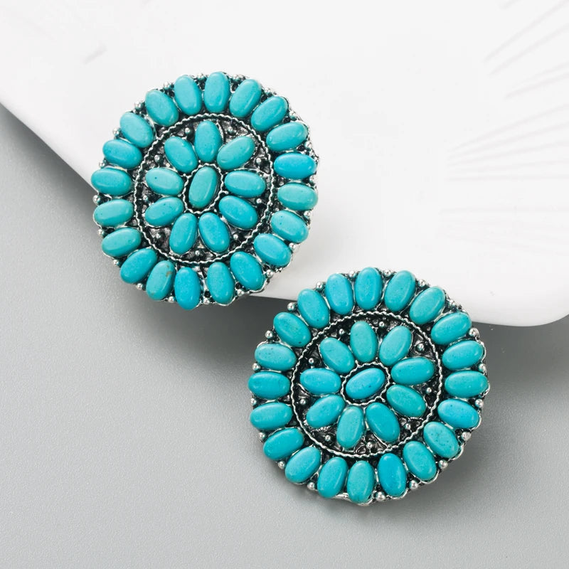 Round turquoise-look stud earrings for western coastal cowgirl outfits