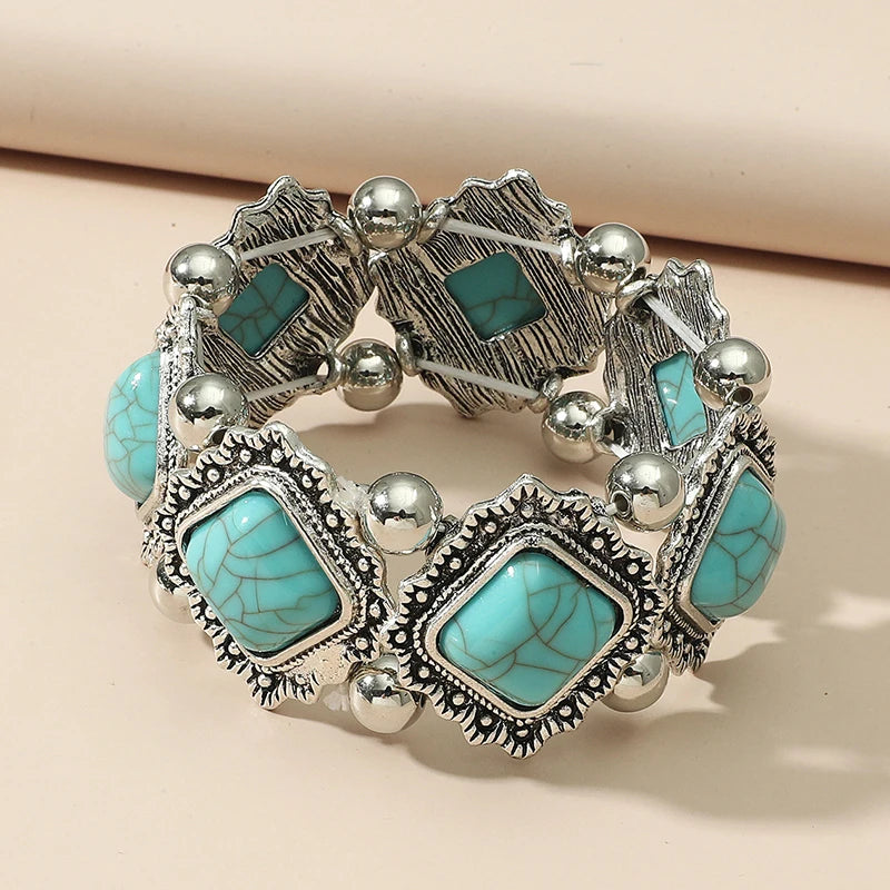 Multicolor stone-look elastic bracelet for coastal cowgirl jewelry stacks
