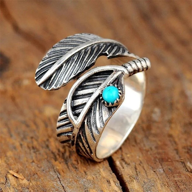 Turquoise-look adjustable statement ring for western coastal cowgirl jewelry stacks