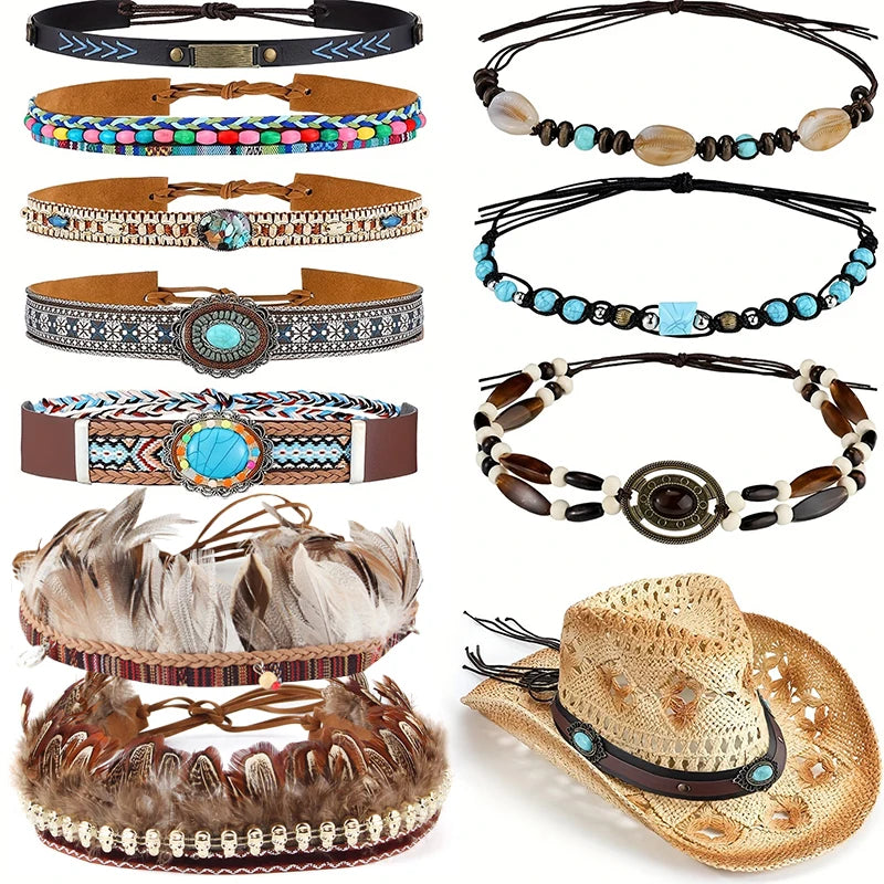 Western rope braid style hat band for cowgirl and straw hats