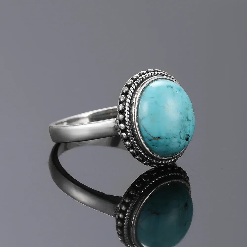 Turquoise-look western statement ring with silver-tone detail for cowgirl jewelry stacks