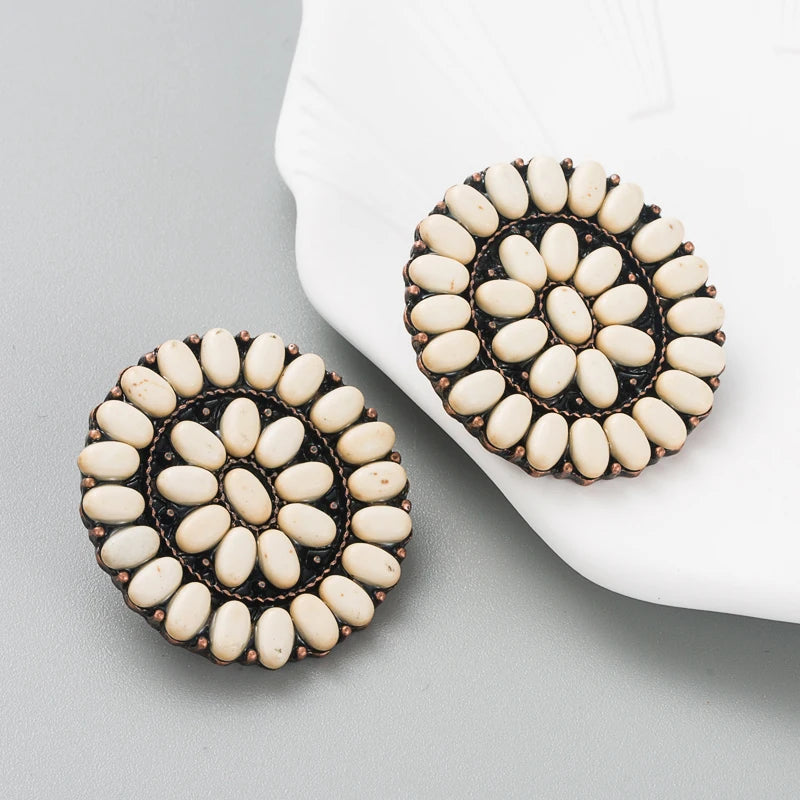 Round turquoise-look stud earrings for western coastal cowgirl outfits