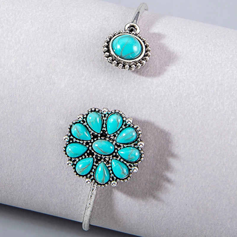 Turquoise-look flower cuff bracelet for western coastal cowgirl jewelry stacks