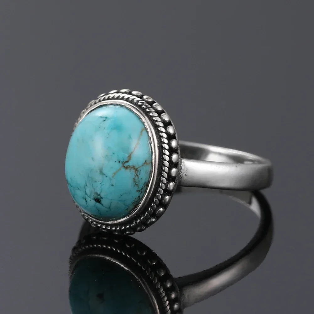 Turquoise-look western statement ring with silver-tone detail for cowgirl jewelry stacks