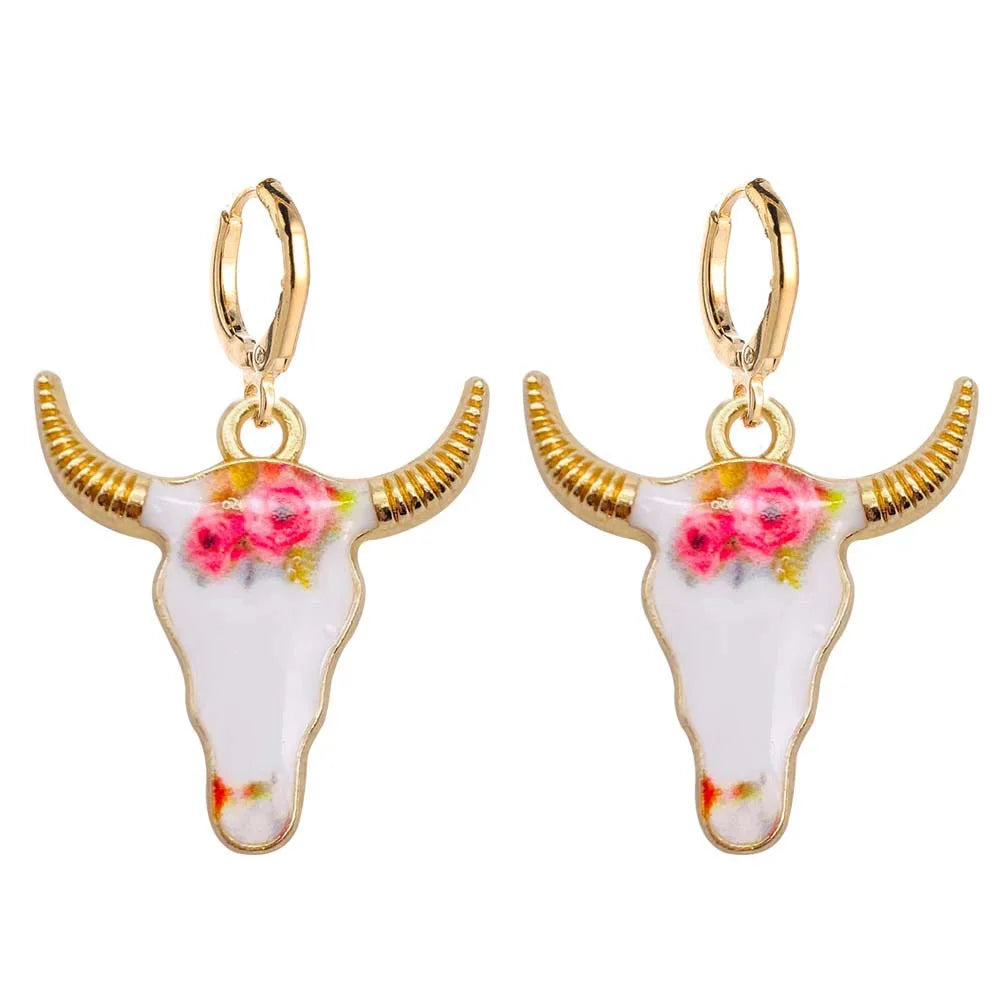 Colorful longhorn earrings for western cowgirl and coastal cowgirl outfits