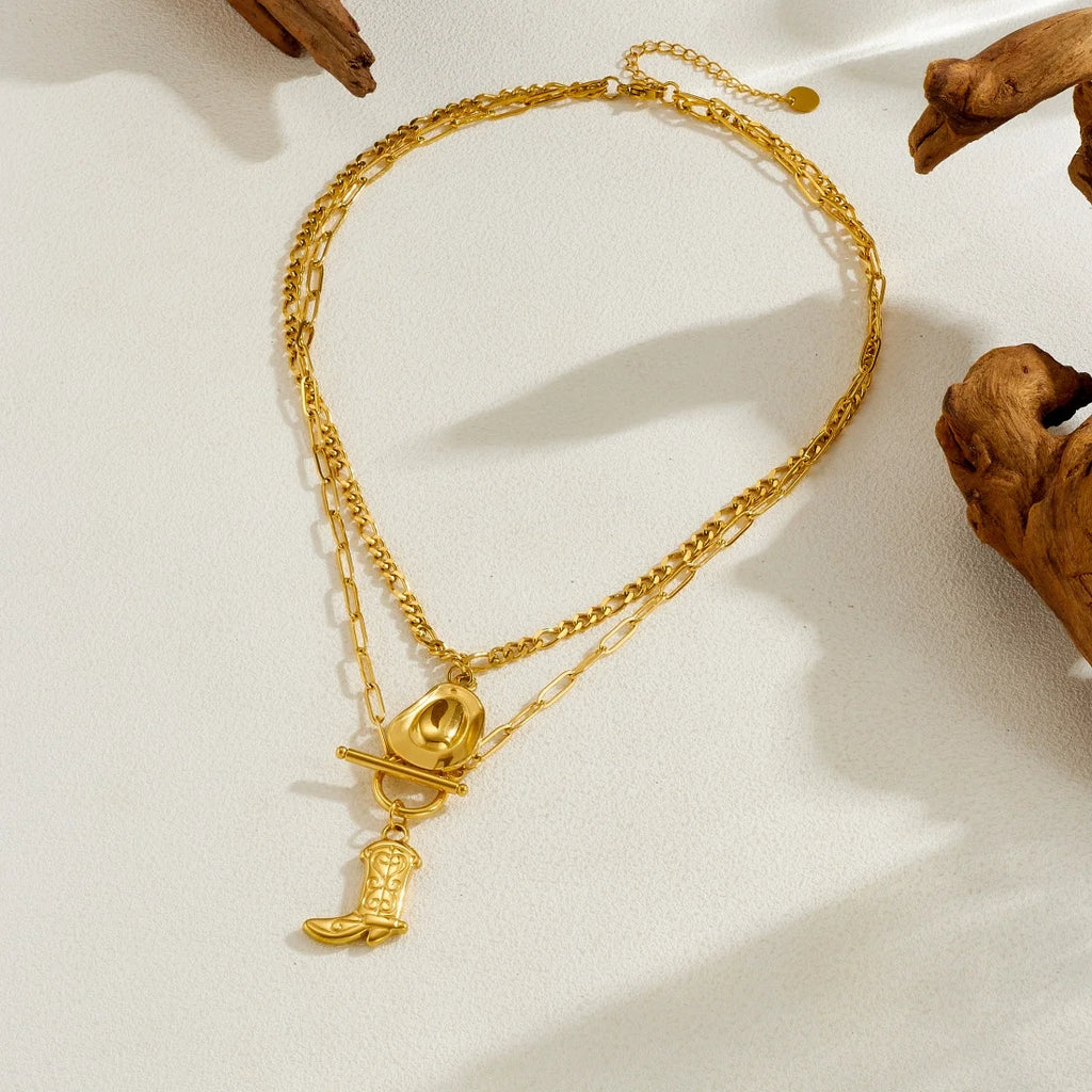 Golden Rodeo Hat & Boot Layered Necklace