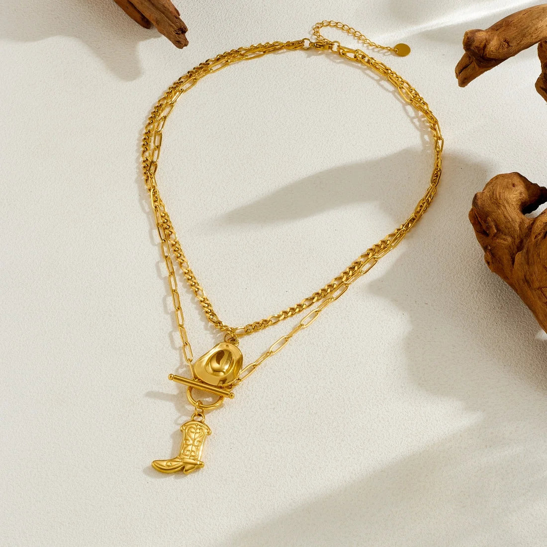 Golden Rodeo Hat & Boot Layered Necklace