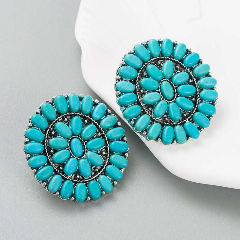 Round turquoise-look stud earrings for western coastal cowgirl outfits