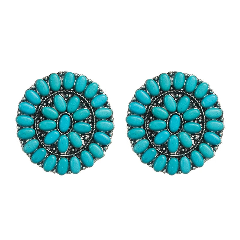 Round turquoise-look stud earrings for western coastal cowgirl outfits