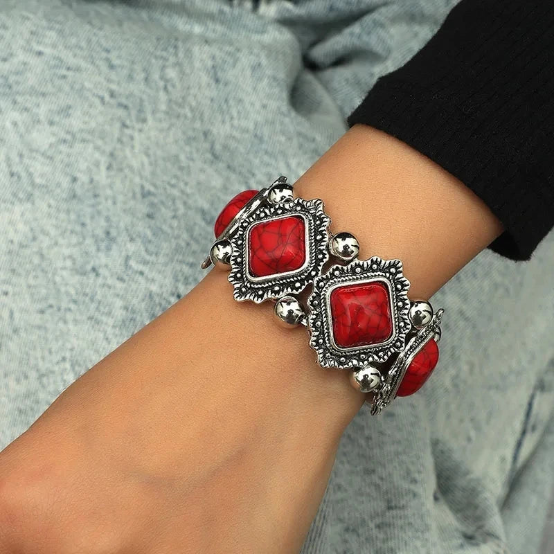 Multicolor stone-look elastic bracelet for coastal cowgirl jewelry stacks