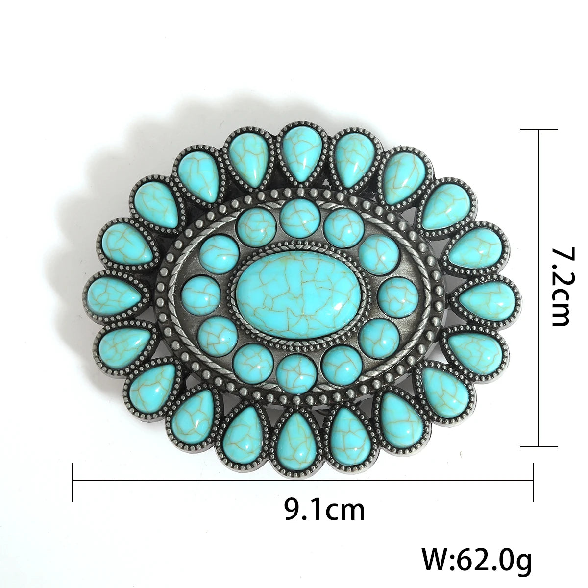 Turquoise-look western belt buckle with concho-style detail for coastal cowgirl outfits