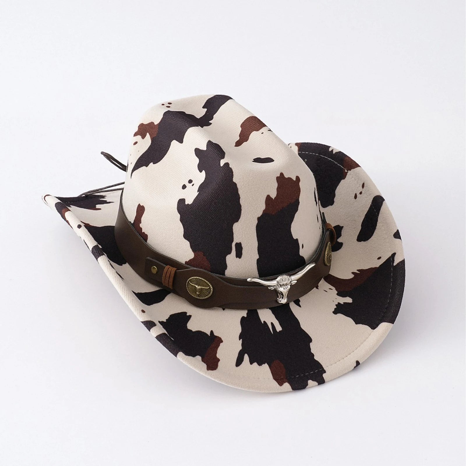 Cow print western wide brim hat for coastal cowgirl outfits and country concerts