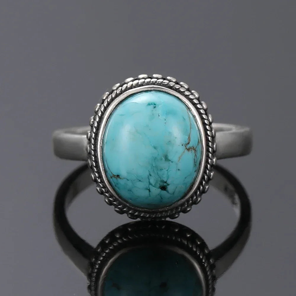Turquoise-look western statement ring with silver-tone detail for cowgirl jewelry stacks