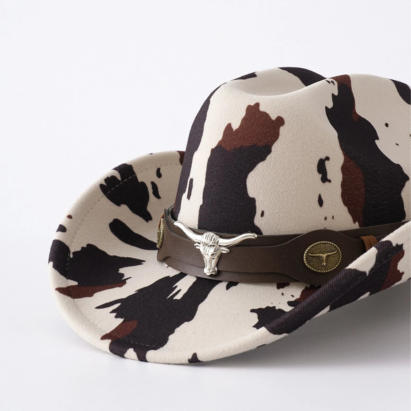 Cow print western wide brim hat for coastal cowgirl outfits and country concerts