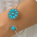 Turquoise-look flower cuff bracelet for western coastal cowgirl jewelry stacks