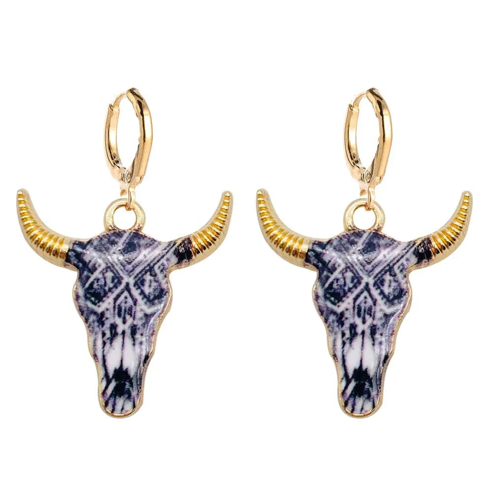Colorful longhorn earrings for western cowgirl and coastal cowgirl outfits