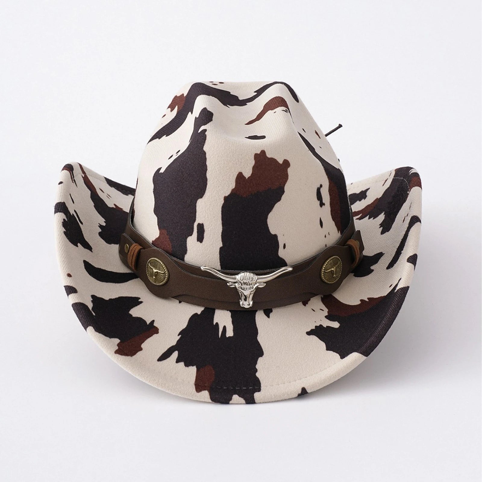 Cow print western wide brim hat for coastal cowgirl outfits and country concerts