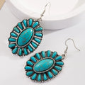 Turquoise-look leather-look drop earrings for western coastal cowgirl outfits