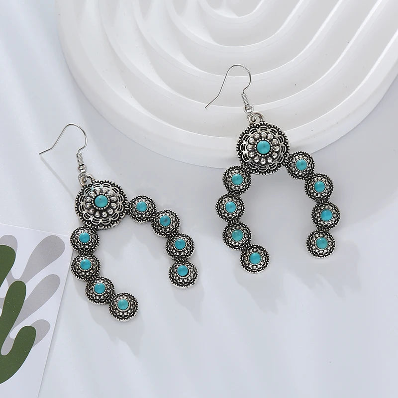Turquoise-look statement earrings for western coastal cowgirl outfits