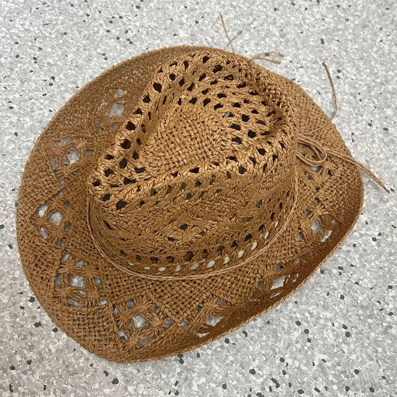 Straw western cowgirl hat for coastal cowgirl beach-to-bonfire outfits