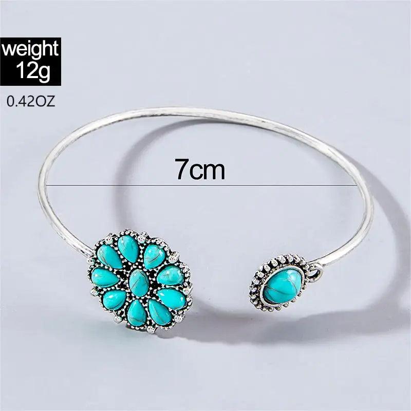 Turquoise-look flower cuff bracelet for western coastal cowgirl jewelry stacks