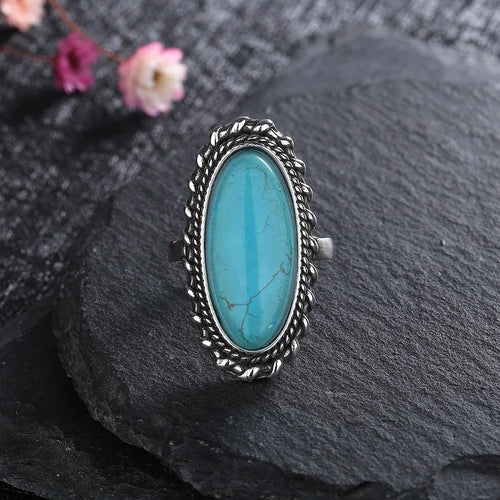 Turquoise-look western statement ring with silver-tone detail for cowgirl jewelry stacks