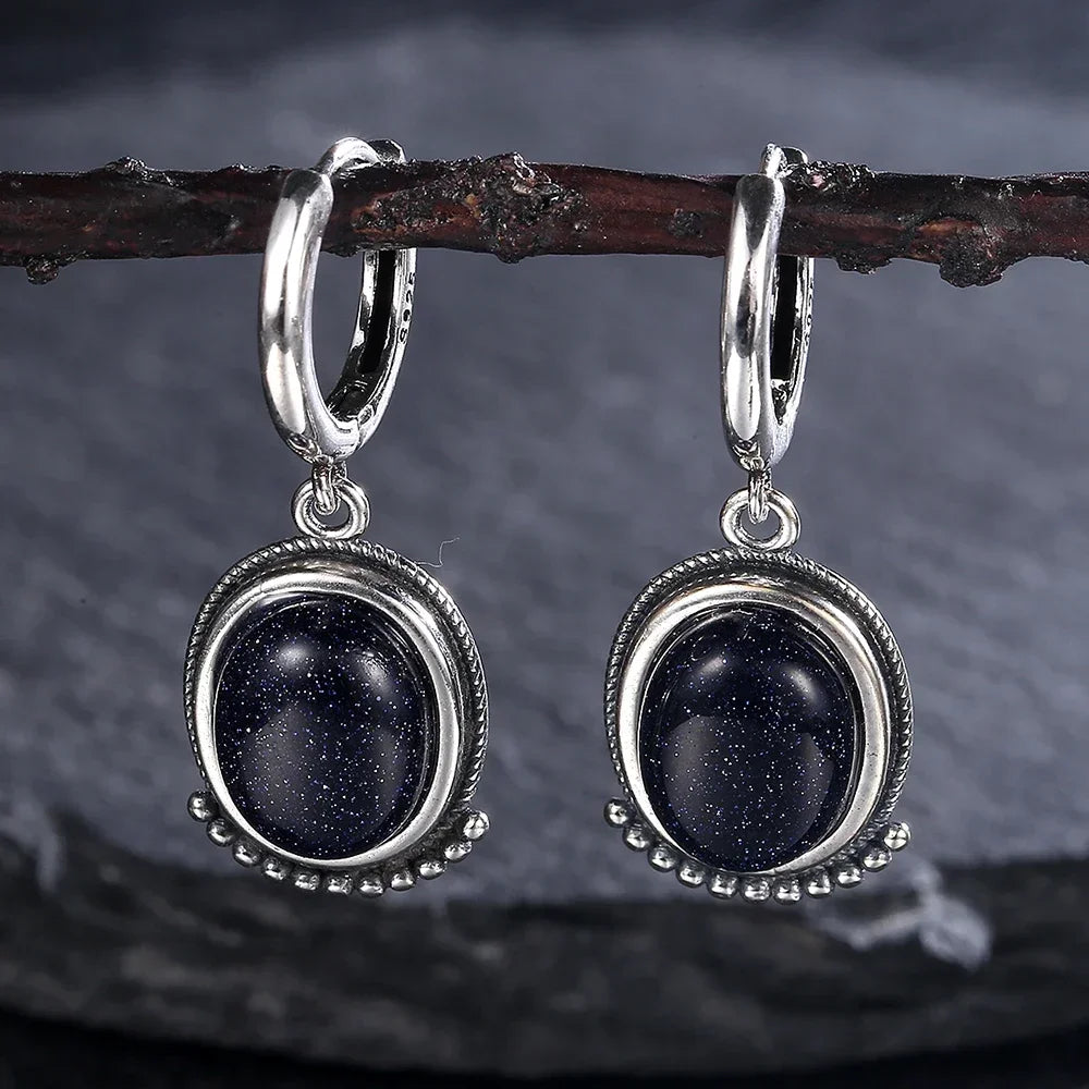 Blue stone-look hoop drop earrings for western coastal cowgirl outfits