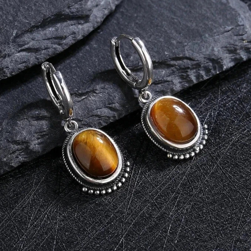 Blue stone-look hoop drop earrings for western coastal cowgirl outfits