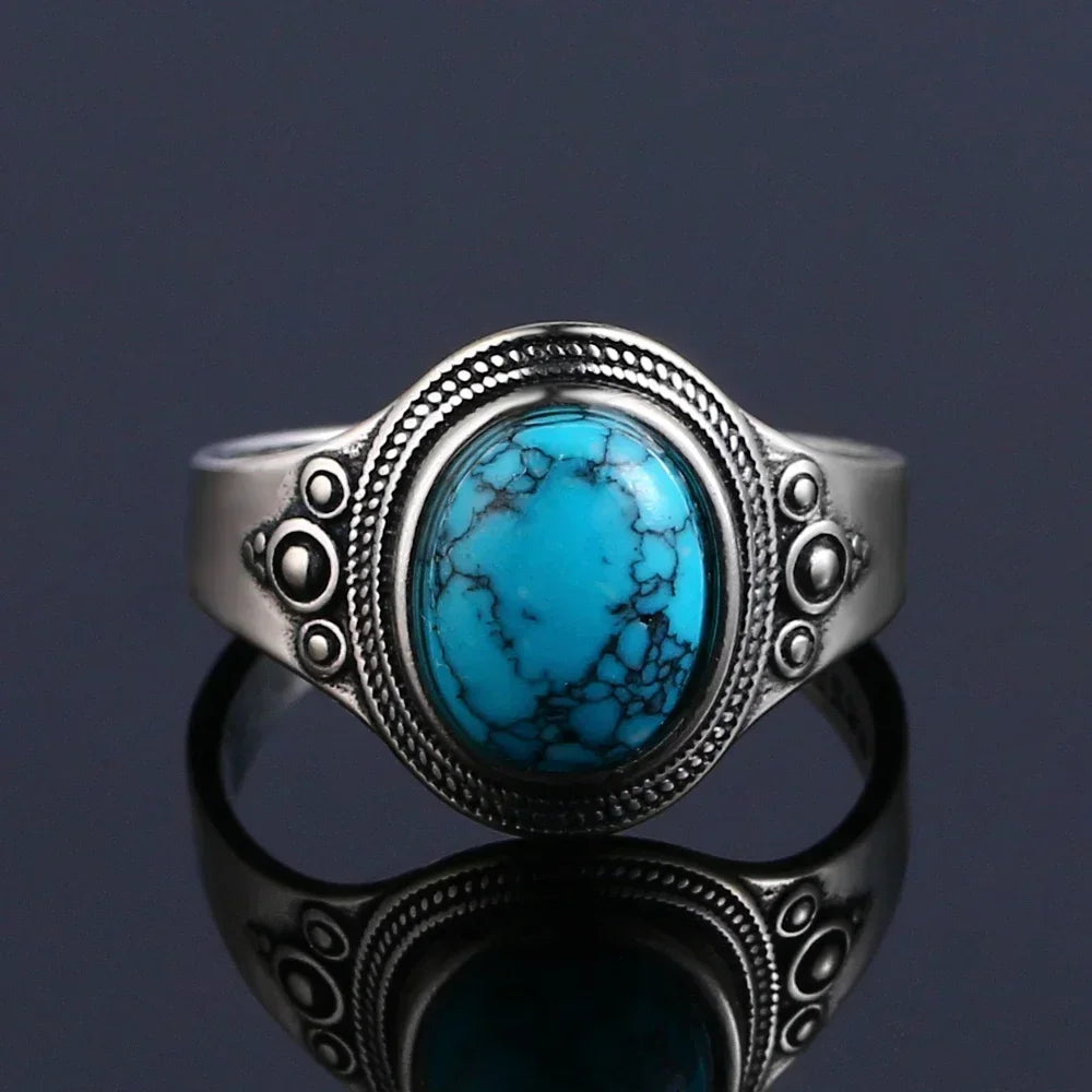 Turquoise-look western statement ring with silver-tone detail for cowgirl jewelry stacks