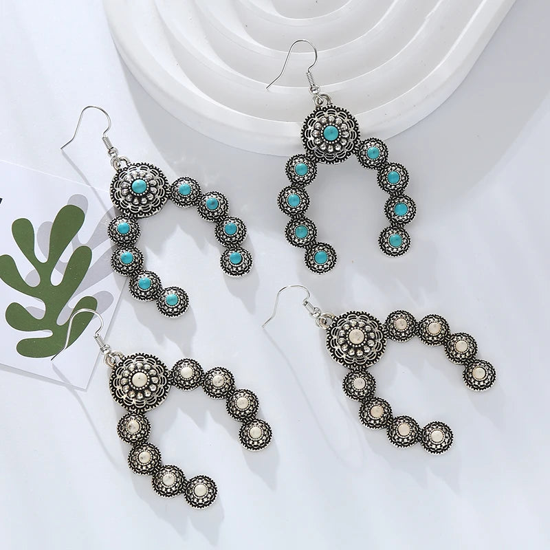 Turquoise-look statement earrings for western coastal cowgirl outfits