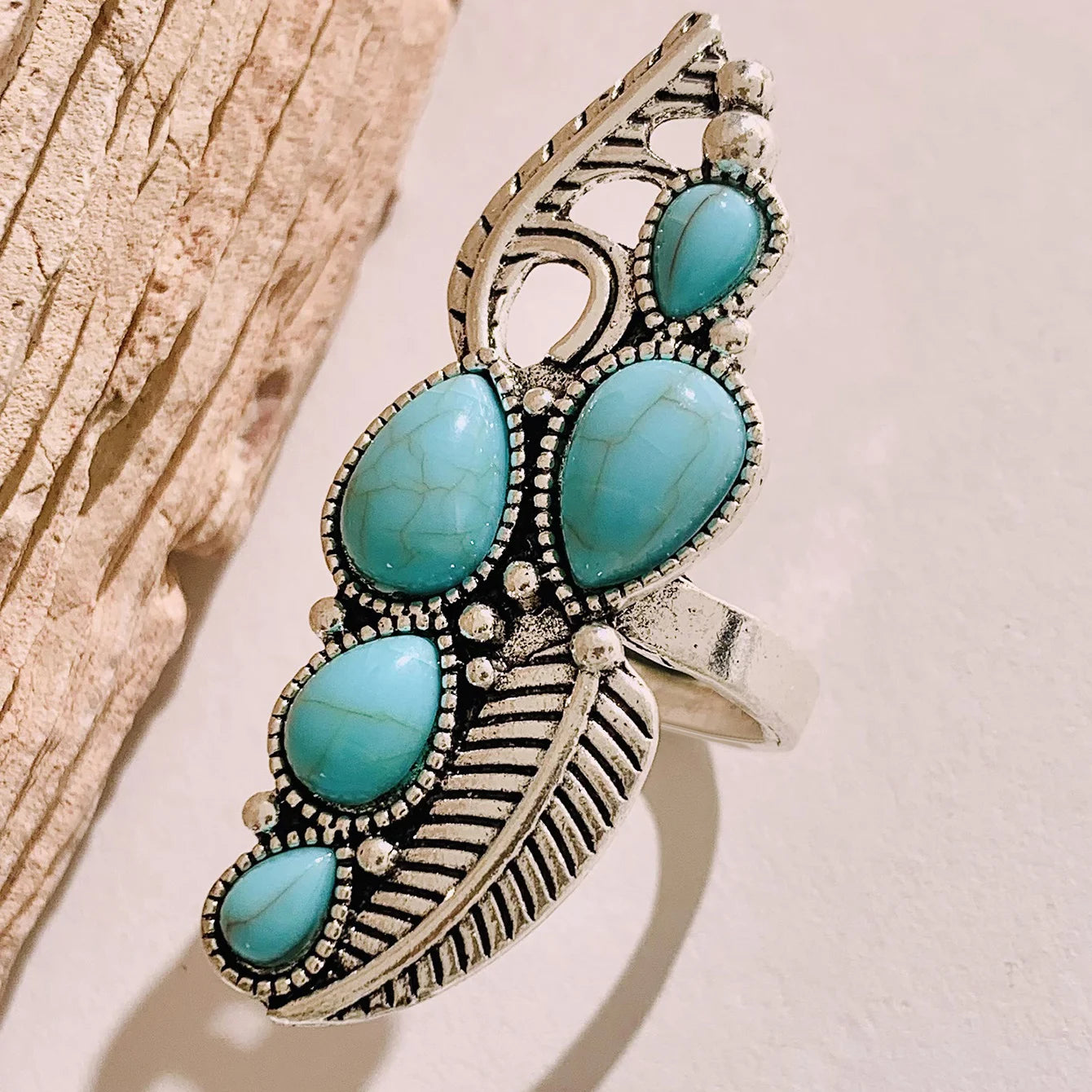 Turquoise-look western ring set for cowgirl stacking jewelry