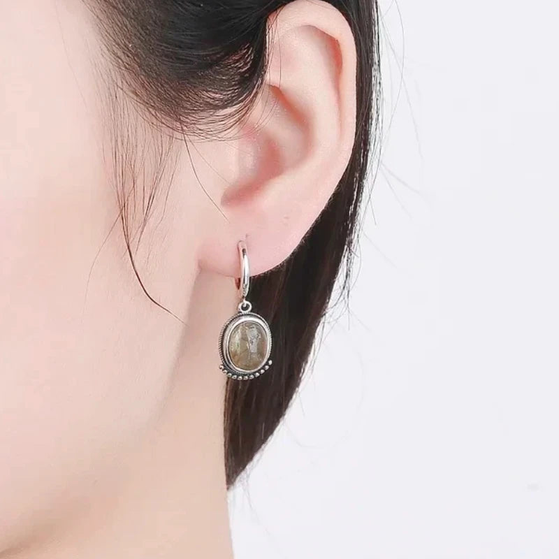 Blue stone-look hoop drop earrings for western coastal cowgirl outfits