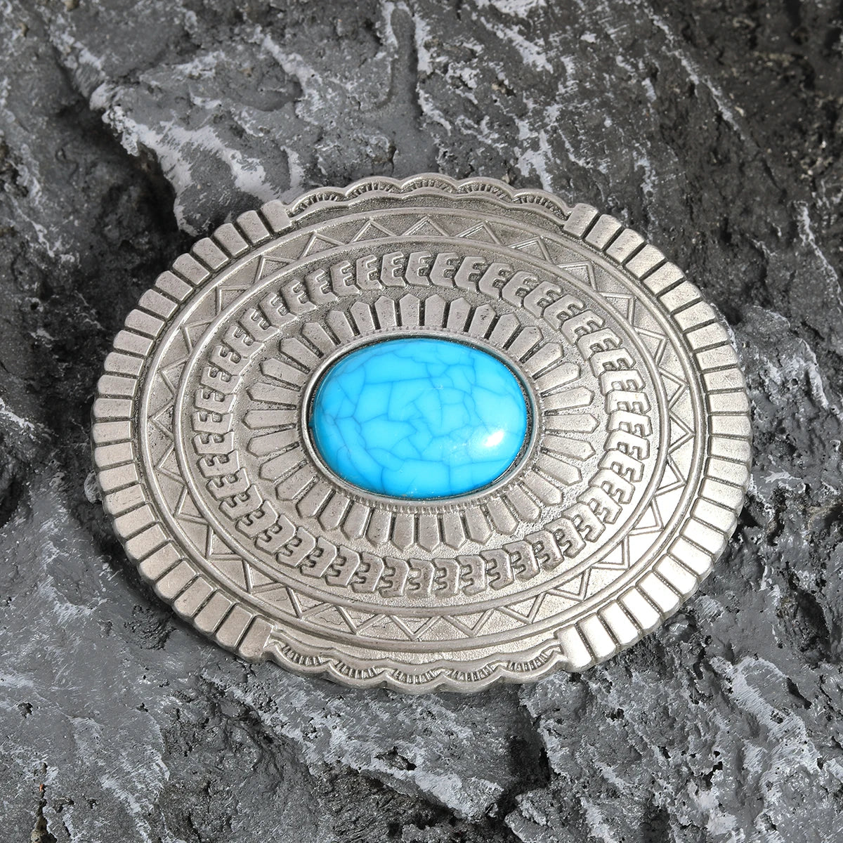 Turquoise-look western belt buckle with concho-style detail for coastal cowgirl outfits