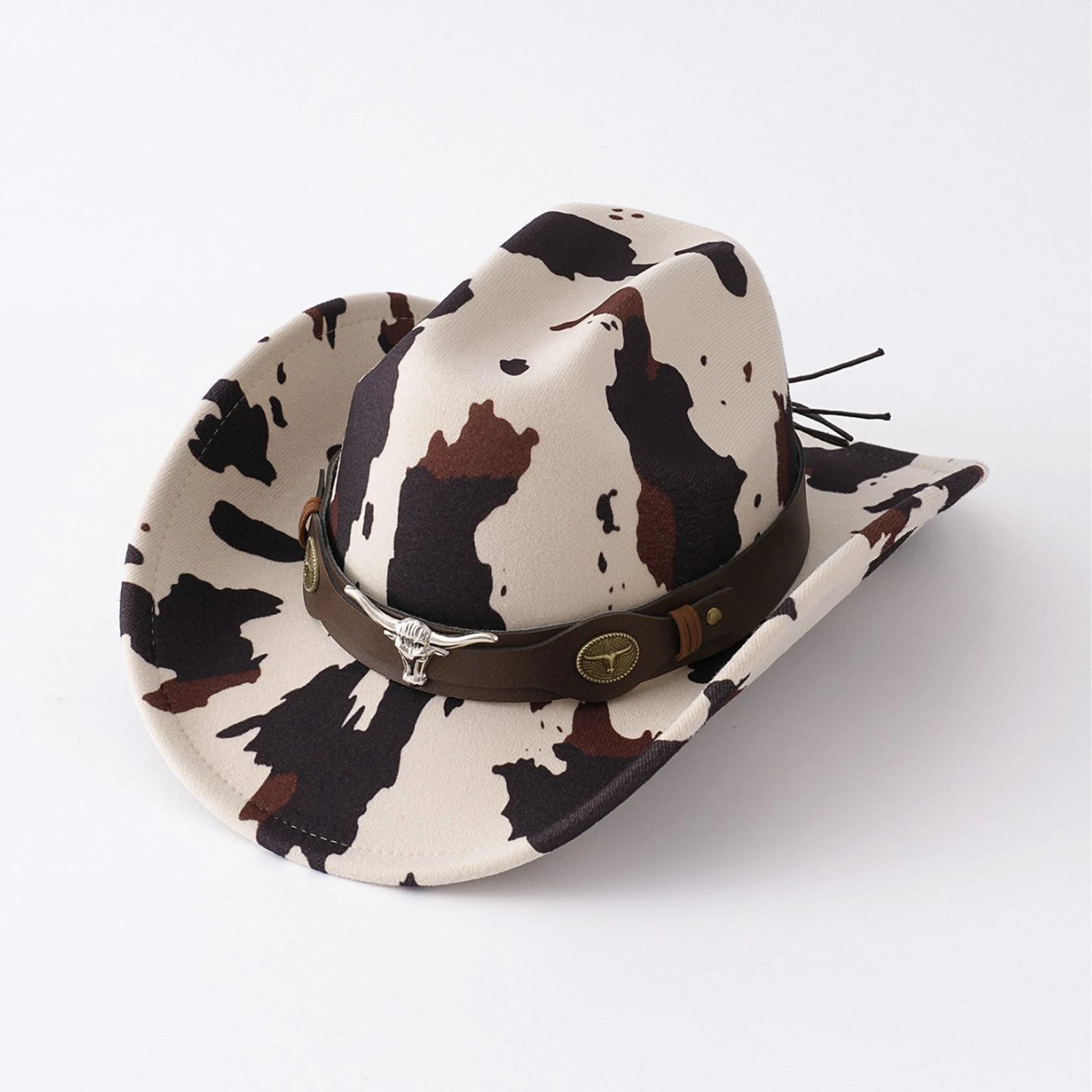 Cow print western wide brim hat for coastal cowgirl outfits and country concerts