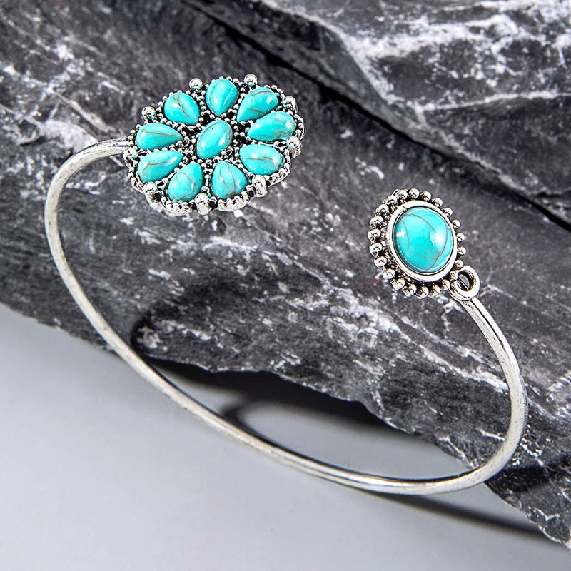 Turquoise-look flower cuff bracelet for western coastal cowgirl jewelry stacks