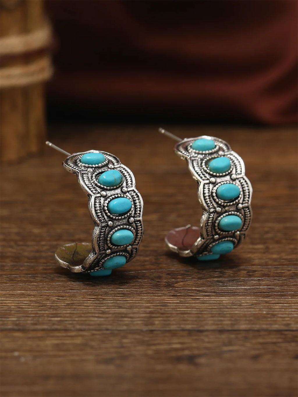Turquoise-look C hoop earrings for western coastal cowgirl outfits