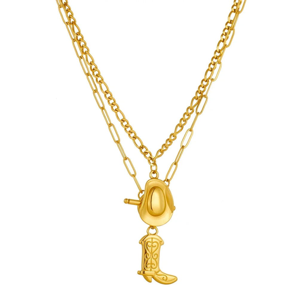 Golden Rodeo Hat & Boot Layered Necklace