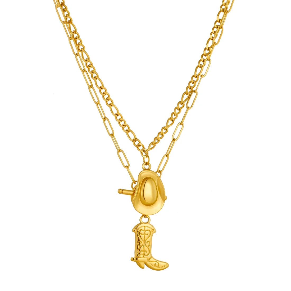 Golden Rodeo Hat & Boot Layered Necklace